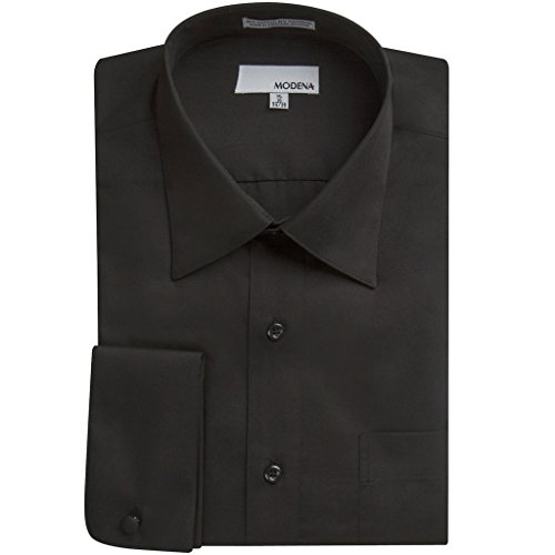Modena Men's Contemporary (Slim) Fit French Cuff Solid Dress Shirt - Black - 16.5 6-7