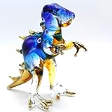 Sansukjai T-rex Tyrannosaurus Dinosaur Tiny Miniature Figurines Hand Painted Blown Glass Art Animals Collectible Gift Home Décor (Blue Orange)