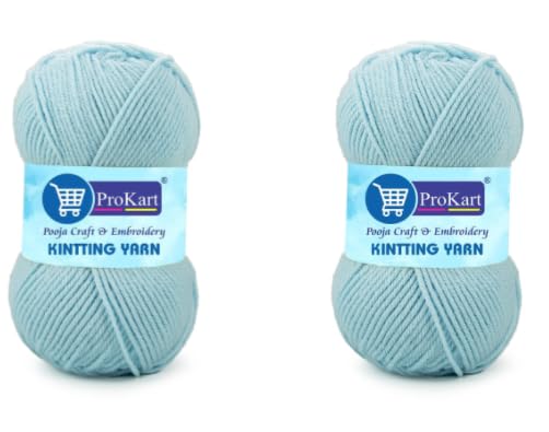 Image of ProKart Premium Woolen 4 ply Hand Knitting Wool Yarn | Fine Weight Knitted and Crocheted Soft Yarn for Sweater, Scarf, Hat, Baby Clothes, Baby Sports, Purse, Gift Bags & DIY Craft Accessories Projects (1 Ball /100 Gram Each) (Sky Blue, 100gms x 2 Pack)