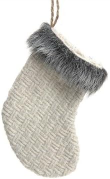 Faux Fur and Knit Stocking or Mitten Christmas Ornament (Stocking White Gray Fur)