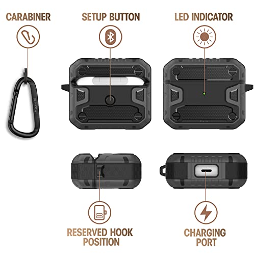 Koaichi Compatible With Airpods 3Rd Generation Case(2021), Full-Body Rugged Hard Shell Protective Case Cover With Keychain Designed For Airpods 3 Case, Black [Us Patent Registered] #TOP6