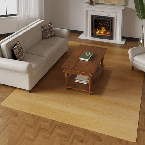 SALLOUS Area Mat for Living Room, 5' x 6'6' Plastic Floor Mat for Home, Waterproof Vinyl Area Rug for Dining Room, Kitchen, Bedroom, Non-Slip Hard Floor Protector for Home Office (Wood Grain)