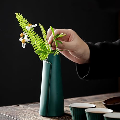 Jarrón verde de cerámica retro y estético de 6 pulgadas para decoración elegante 6