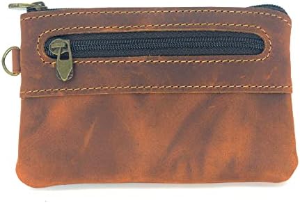 COLEAT Genuine Leather Zipper Coin Purse for Men, Credit Card Case Holder, Mens Tray Purses Coin Purse Cash Change Wallet Car Smart Holder Money Pouch Brown