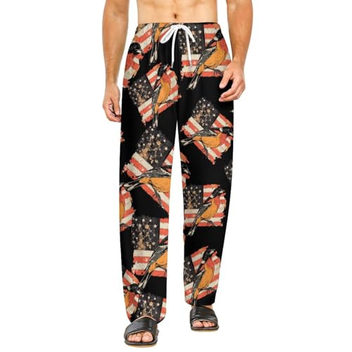 Vintage US Flag Baltimore Oriole Pajama Bottoms Lounge Pants Elastic Waistband Sleepwear Lounge for Men Women