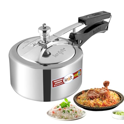 Kraft Classic Aluminium Inner Lid Mini Pressure Cooker - 2 Litre, Long Lasting, Healthy Rice Induction Cooker, ISI Certified, 5 Year Warranty - Silver