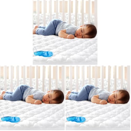 Image of Crib Mattress Protector Sheets Fitted Waterproof Crib Mattress Pad Cover, Noiseless & Machine Wash 100% Absorbent Crib /Toddler Mattress Protector Sheet Quilted, White, 52 inch x 28 inch (Pack of 3)