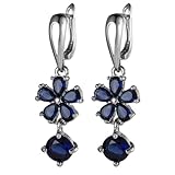 Pendientes de flor para mujer, aretes de circonita cúbica, colgantes de gota azul real, chapado en oro blanco, base Omega Back