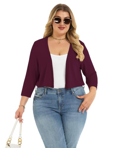 Image of Plus Size Shrugs for Women 3 /4 Sleeve Cropped Cardigan Knit Sweaters Open Front Bolero 2026