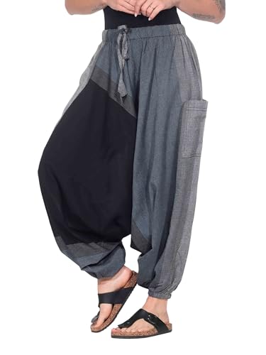 Kunst und Magie Unisex Haremshose OneSize mehrfahrbig, Farbe:Grau/Schwarz, Größe:One Size