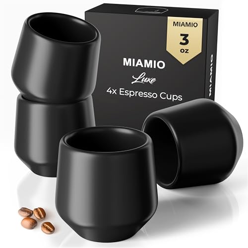 MIAMIO - Espresso Cups Set of 4 (90 ml) / Espresso Cup Ceramic Espresso Cups Handleless Mug Japanese Tea Cups - Luxe Collection (Black)