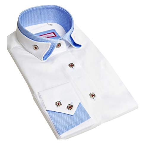 Lyon Becker Chemise à Manches Longues pour Homme Design Italien Double col Slim Fit Casual Taille M L XL XXL - Blanc - M
