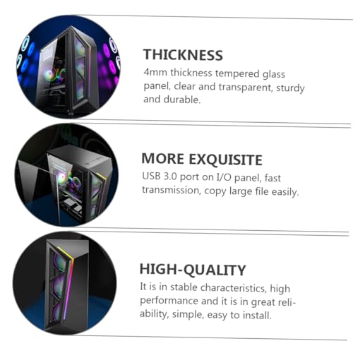Gabinete de PC HOMSFOU RGB Mid Tower para gaming con panel lateral templado, compatible ATX y Micro-ATX, excelente ventilación y disipación de calor para DIY y oficina miniatura 4