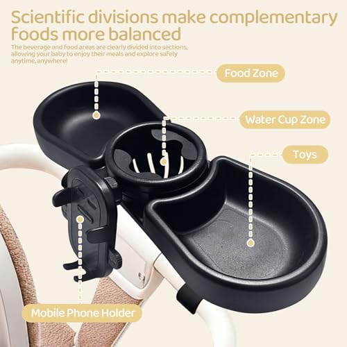 Universal Stroller Snack Tray, 4-in-1 Stroller Tray Attachment with Cup and Phone Holder, 360° Rotating Stroller Snack Tray, Suitable for Most Strollers, Compatible with Uppababy, Nuna, etc.