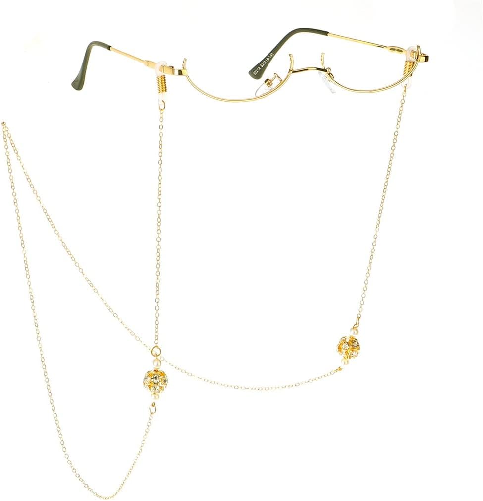 Lantern Chain Rhinestone Pearls Eyeglass Chain Handmade Eyeglass Chain Presbyopic Glasses Anti-Loss Chain(White-Fruit peach5)