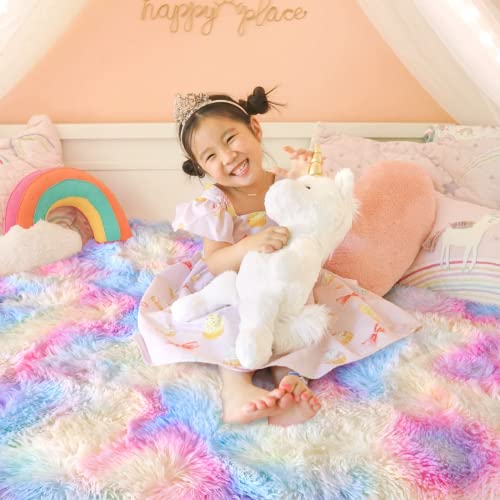 Ompaa Soft Fluffy Rainbow Kids Rug For Girls Bedroom Carpets, Pastel Unicorn Room Decor, Kawaii Tie Dye Rugs For Teens Dorm Aesthetic, Shaggy Nursery Area Rug For Baby Toddler Princess Room, 3X5 Feet #TOP6