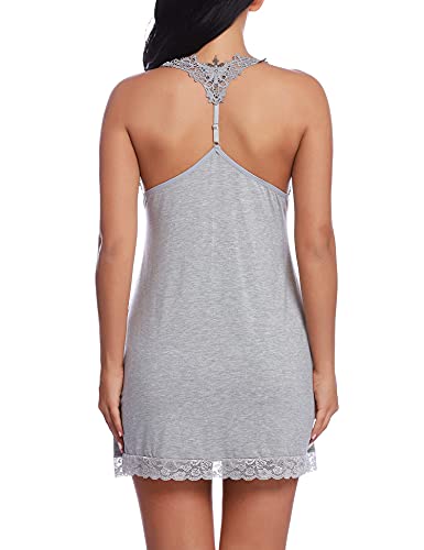 Rslove Lingerie For Women Lace Nightgown Chemise Full Slip Sleepwear V-Neck Babydoll Light Gray S #TOP2