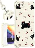 Toycamp for iPhone 7/8/SE Case with Strap for Women - Cute Funny Girls Girly Cherry Cat Pattern Design for iPhone 7/8/SE Case with Wrist Lanyards Four Corners Flexible Hang Style