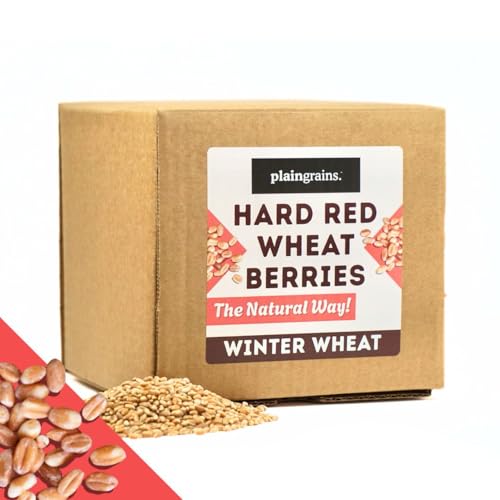 PlainGrains. The Natural Way | 5.5 LB Dry Hard Red Winter Wheat Berries | 12% Protein by Volume | Uncooked Unground Whole Grain | Food Storage | Single Box