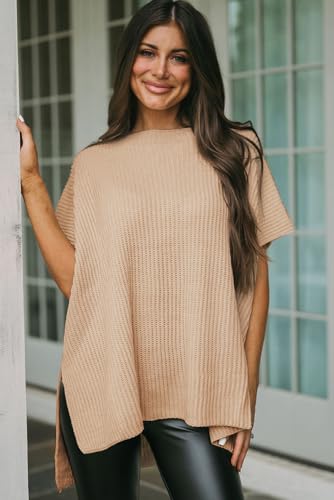 Versatile Tunic-Length Sweater in Apricot with Side Slits Detail,Apricot,(US 8-10) M4