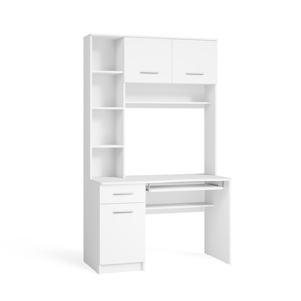 Vicco Schreibtisch Crossline, Weiß, 120.1 x 59.5 cm | mit ausziehbarer Tastaturablage und kombinierbar einsetzbar
