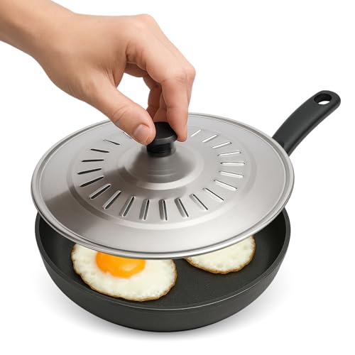 Tapa para sartenes y ollas, Tapadera Multiusos sartenes, tapadera Anti Salpicaduras, Diseño con Mango ergonómico, Accesorio de cocina, acero inoxidable, Apta para 40 cm