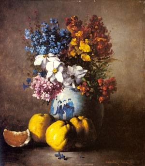Peinture à l'huile Still Life Vase de Flowers Ribot tableau toile 8x10