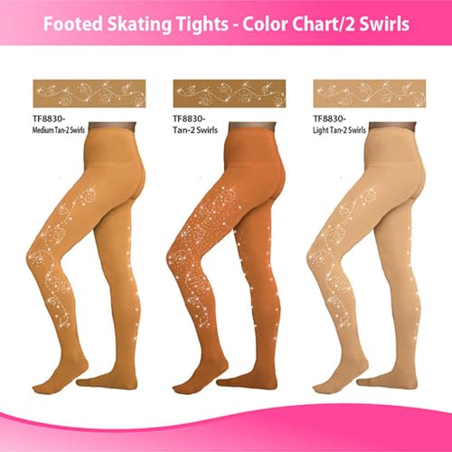 Meia-calça com pé para patinação no corpo de ChloeNoel TF8830, Medium Tan w/ Crystals on 2 Legs, Adu