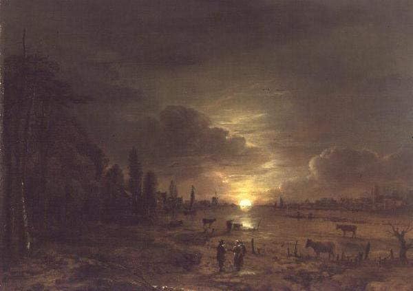 Paysage fluvial avec lune montante Aert Van Der Neer - Affiche et impression toile 60x90