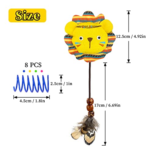 Andiker Cat Plush Toy, 9Pcs Durable Canvas Cat Feather Toys With A Elastic Rope& 8Pcs Cat Springs Cat Chew Toys For Cat Cute Fox-Shaped Cat Toys For Indoor Cats To Catch, Chew And Hug (Yellow) #TOP4
