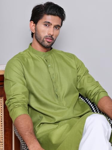 Image of Amazon Brand - Tavasya Men Casual Collared Festive Kurta | Cotton Blend | Solid | Knee Length | Regular Fit (Available in Plus+ Sizes)