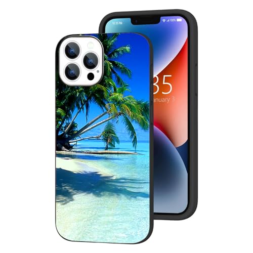 JIHANFENYUE Compatible with iPhone 15 Pro Max Case - Tropical Beach Palm Hawaii Summer Vacation Slim Soft TPU Shockproof Protective Cover Case for Women Girls