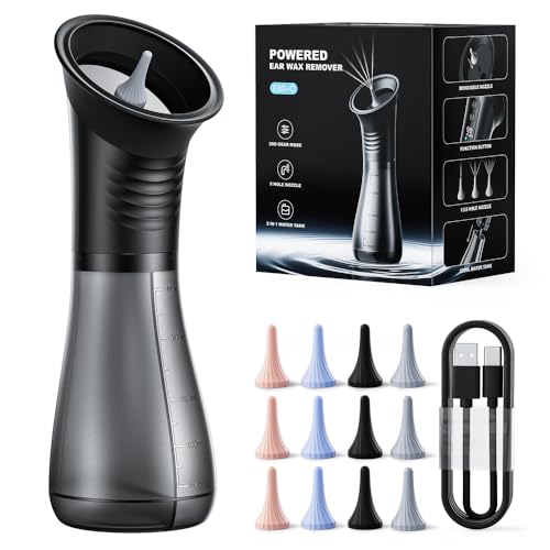 Ear Wax Removal with LED Display Temodu Electric Ear Cleaner Rechargeable Earwax Remove Removal Ear Irrigation System 3 Pressure Modes Ear Cleaning Earwax Removal (12 Disposable Tips)-Black