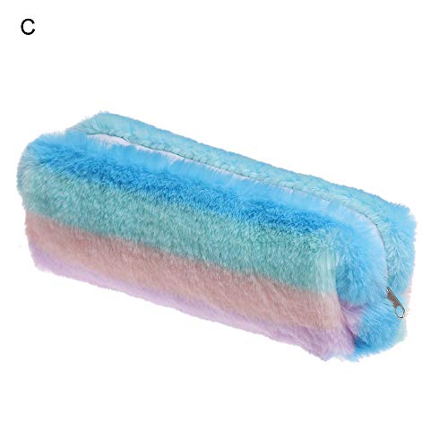 Preisvergleich Produktbild AOXQ Federmäppchen Regenbogenfarbbleistiftbeutel Flockiges Flaumiges Kosmetikbeutelmünzgeldbeutel-Speiche...