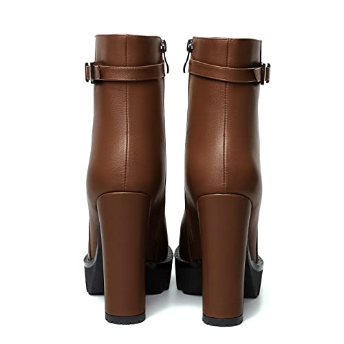 WAYDERNS Womens Party Platform Zip Solid Round Toe All Weather Matte Block High Heel Ankle High Boots 4.7 Inch4