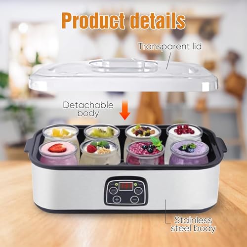 Yogurt Maker elettrico 1400 ml con 8 barattoli, display a LED e timer, macchina automatica di facile pulizia per yogurt fresco fatto in casa e formaggio