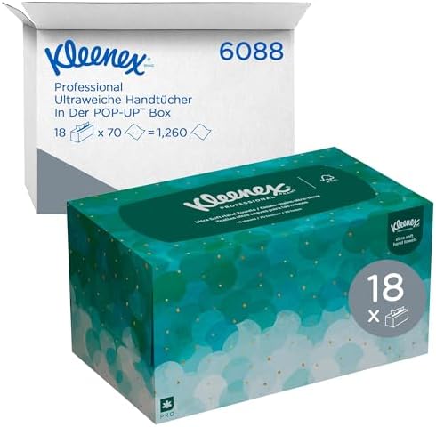Kleenex weiße Papierhandtücher 6088, 1-lagig, Papierhandtuch, 18x70 | Pop-Up Zickzack Falthandtücher, FSC-zertifiziert, Verwendung mit und ohne Spender, 25,4 x 22,6 cm, insg. 1.260