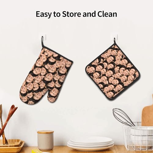 Personalized Oven Mitts, Custom Oven Mitts and Pot Holders with Your Face for Unique Baking,Kitchen Cooking as Christmas, Thanksgiving Gift