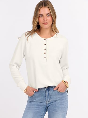Image of ANRABESS Women's Waffle Knit Henley Top Long Sleeve Shirts