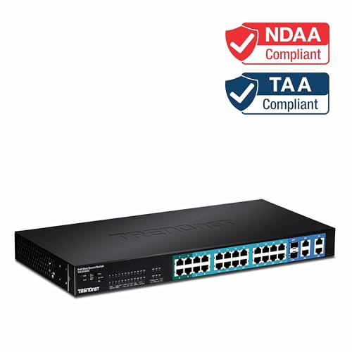 Image of TRENDnet 28-Port 10 /100Mbps Web Smart PoE+ Switch, 20 x PoE Ports, 4 x PoE+ Ports, 2 x Gigabit Ports, 2 x Shared Gigabit Ports (RJ-45 or SFP), Rack Mountable, Lifetime Protection, Black, TPE-224WS