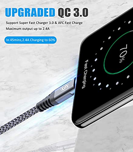 Sweguard Micro Usb Cable 6.6Ft 2-Pack Android Charger Cable, Micro Usb Nylon Braided Charger Cord For Samsung Galaxy S7 Edge S6 S2 J7 J5 J3 J3V J2,Lg K10 V10,Moto E6 5 4,Kindle,Fire Tablet,Ps4-Grey #TOP1