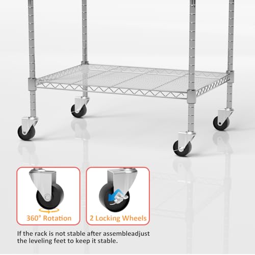 Image of Garage Shelving with Wheels, 4 Tier Shelving Unit and Adjustable Feet, 865 lb High Capacity Rolling Storage Shelf for Kitchen, Office, Dining Room, Garage, Chrome
