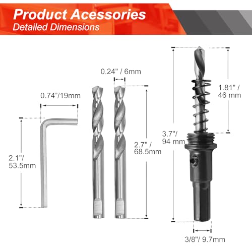Image of 2-7 /8 Inch Hole Saw with 3 /8 inch Triangle Shank Quick Change Arbor, JTemgle Bi-Metal Hole Saw Heavy Duty Hole Cutting Tool for Cornhole Boards, Recessed Lights, Wood, Plastic, Drywall & Soft Metal