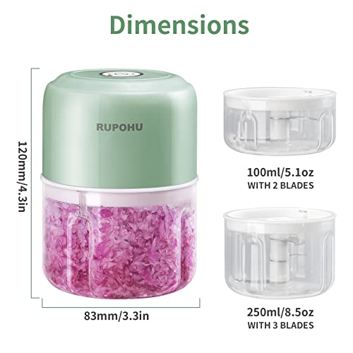 Rupohu Wireless Electric Mini Food Choppers, Green Powerful Electric Garlic Chopper，Small Food Processor For Garlic Pepper Chili Onion Celery Ginger Meat With Spoon And Brush（100+250Ml) #TOP1