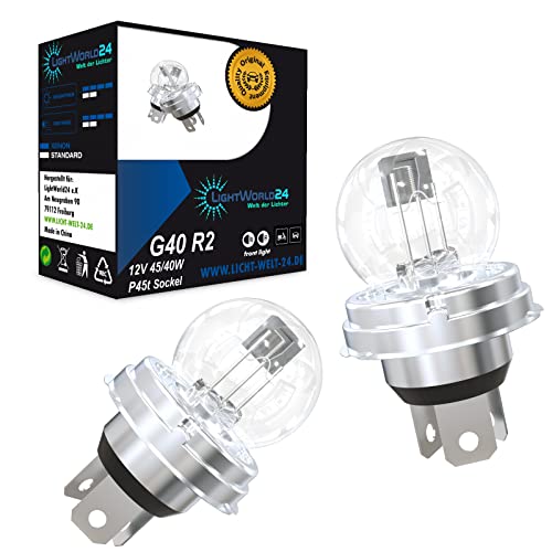 LIGHTWORLD24 2 x Bilux 12V 45/40W Bombillas P45t R2 G40 Moto...