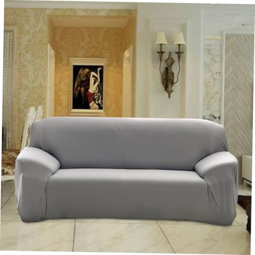 Funda de sofá elástica y antideslizante gris lavable para proteger el salón 4