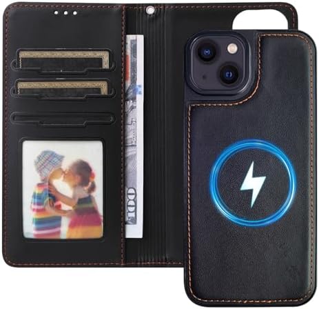 AoozeFon Handyhülle für iPhone 14/ iPhone 13 Hülle, MagSafe Kompatibel Magnetische Klapphülle, Abnehmbare 2-in-1 360° Stoßfeste Schutzhülle mit Kabelloses Laden & RFID-Blocker & Ka