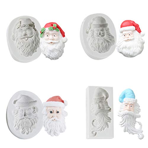 Homebaby 1/4Pcs Christmas Santa Claus Silicone Mold for Chocolate Cake Fondant Gum Paste Pudding Soap Round Shape Mold Perfect Party Cake Decoration Mold (10cmX5cmX1.8cm) (E-4pcs)