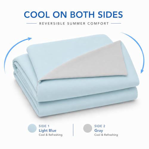 Cozorbt Double-Sided Cooling Comforter Queen Size, Ice Silk Summer Blanket, Smooth No-Stripes, No-Seam, Edge-Free Design, Breathable Lightweight Bed Cover for Hot Sleepers, All-Season Light blue106x90 - image 2