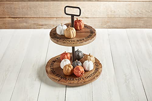 Mud Pie, Brown, Wooden Sentiment Tiered Server, 23" X 13" Dia #TOP3